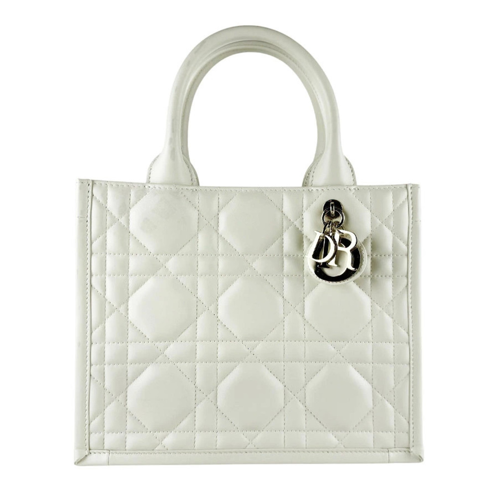 Christian Dior Book Tote Leather 2Way Shoulder Bag Gold White